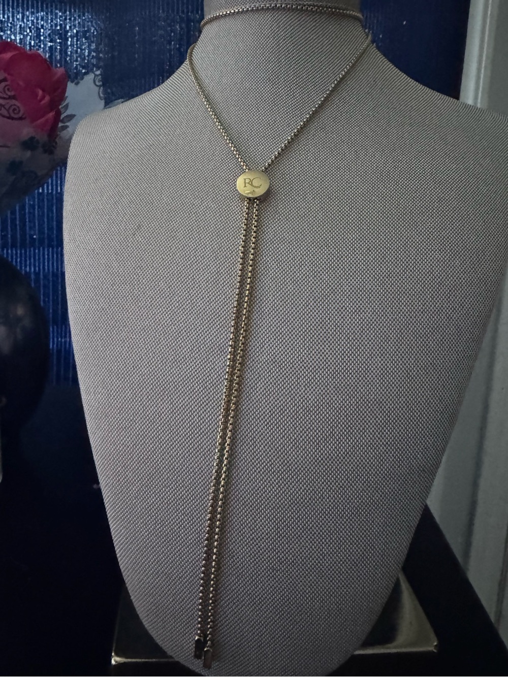 Rustic Cuff Gold Lariat Necklace with RC Medallion